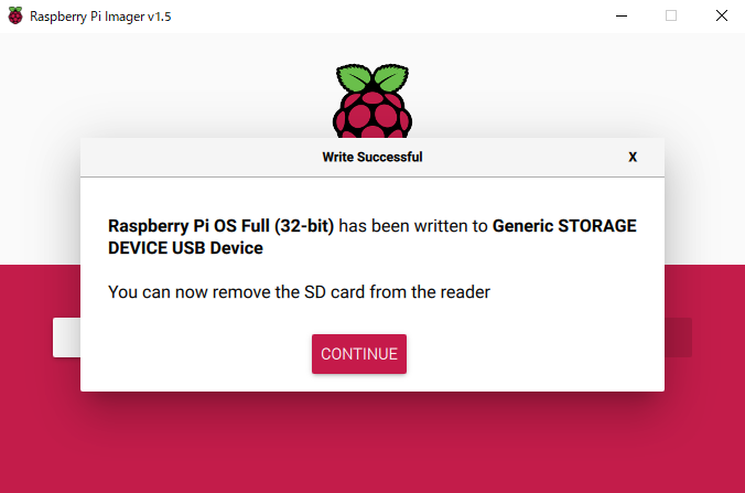 RaspberrypiOSのインストール完了