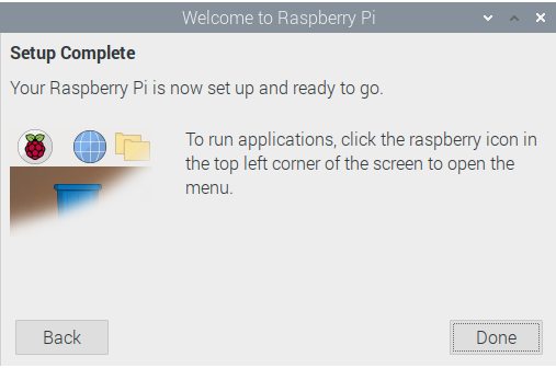 RaspberryPiOS初期設定の完了画面